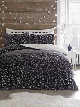 Product photograph of Very Home Sparkle Snowflake Christmas Cosy Fleece Duvet Cover Set - Grey from very.co.uk
