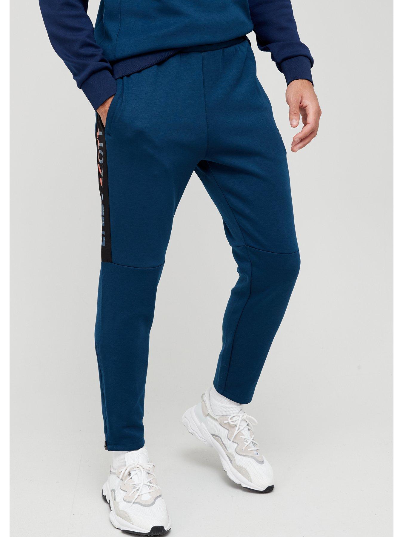 Men Tracksuit Bottoms with Woven Overlay - Blue