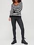  image of v-by-very-knitted-stripe-front-and-back-v-neck-star-button-cuff-jumper-black-white