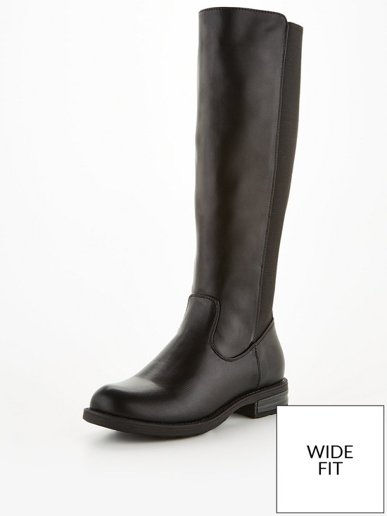 front image of v-by-very-wide-fit-stretch-back-knee-boot-black