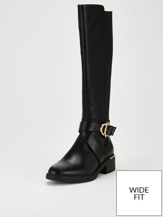 front image of v-by-very-wide-fit-buckle-trim-riding-boot-black