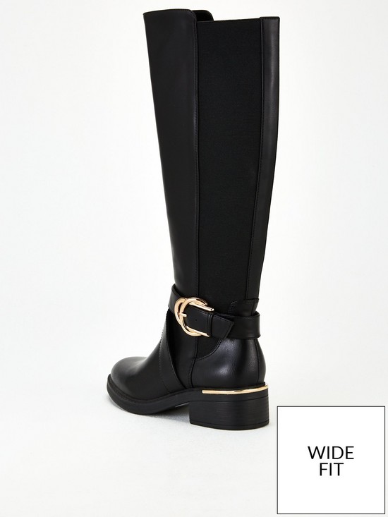 stillFront image of v-by-very-wide-fit-buckle-trim-riding-boot-black