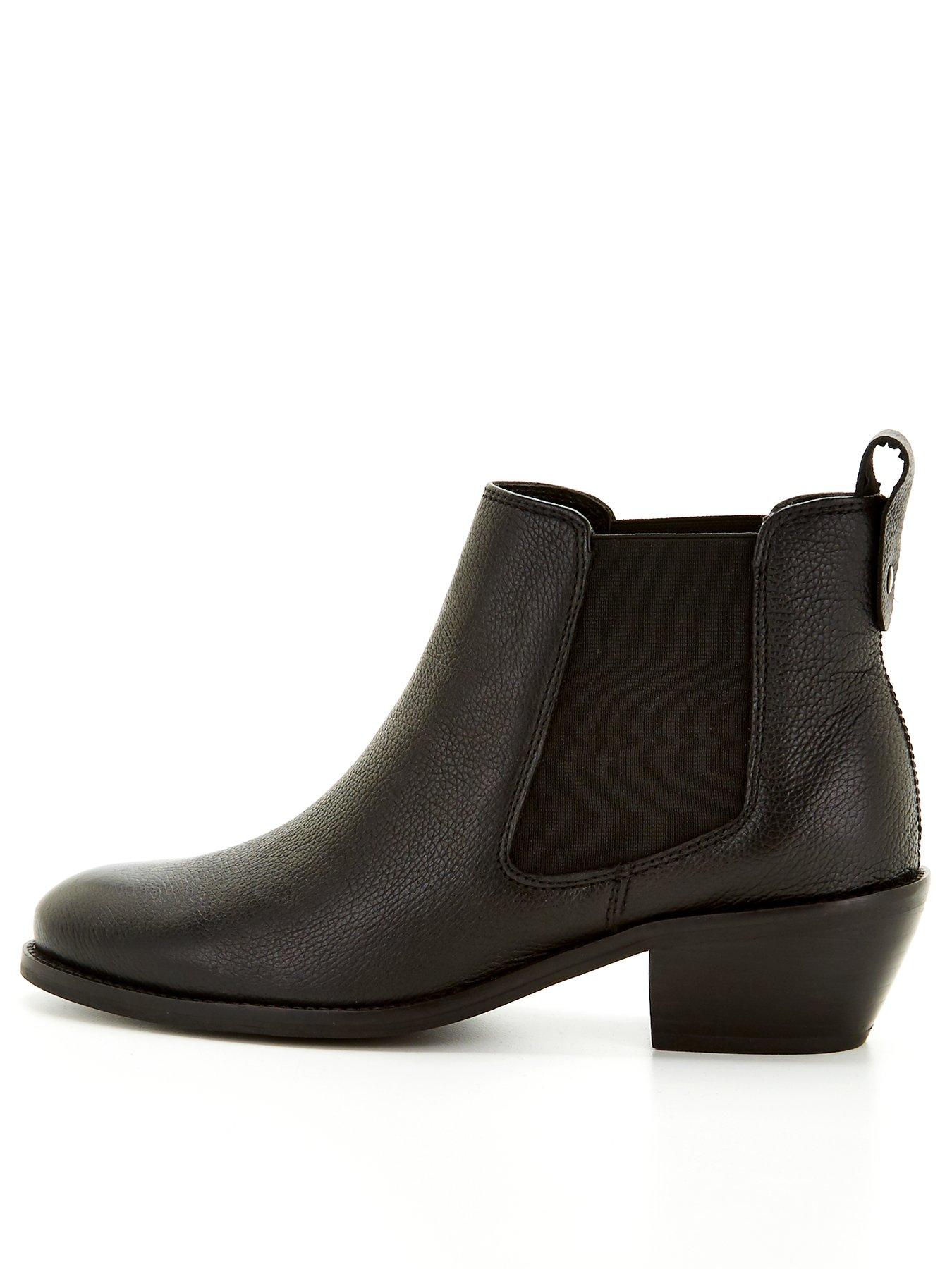 leather black ankle boots low heel
