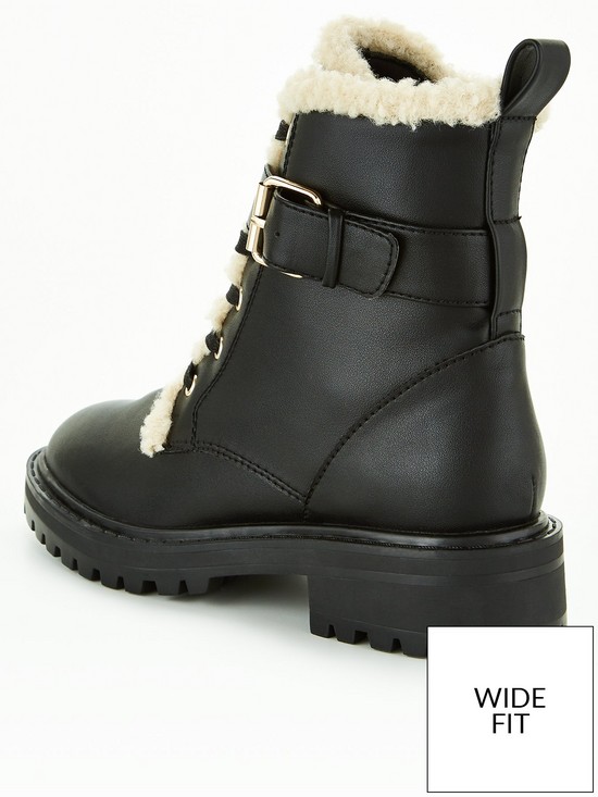 stillFront image of v-by-very-wide-fit-faux-fur-trim-lace-up-boot