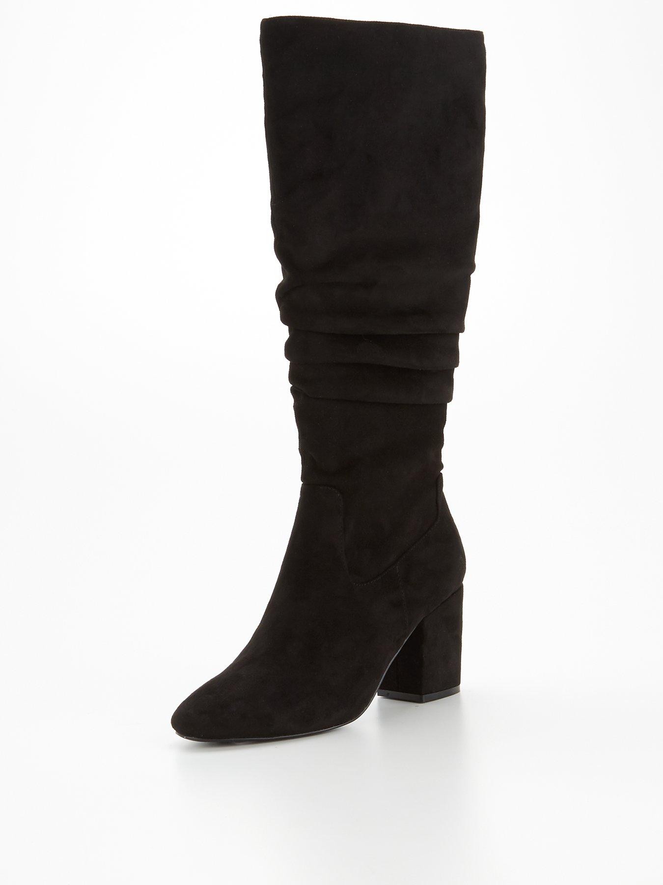 ladies black knee high suede boots