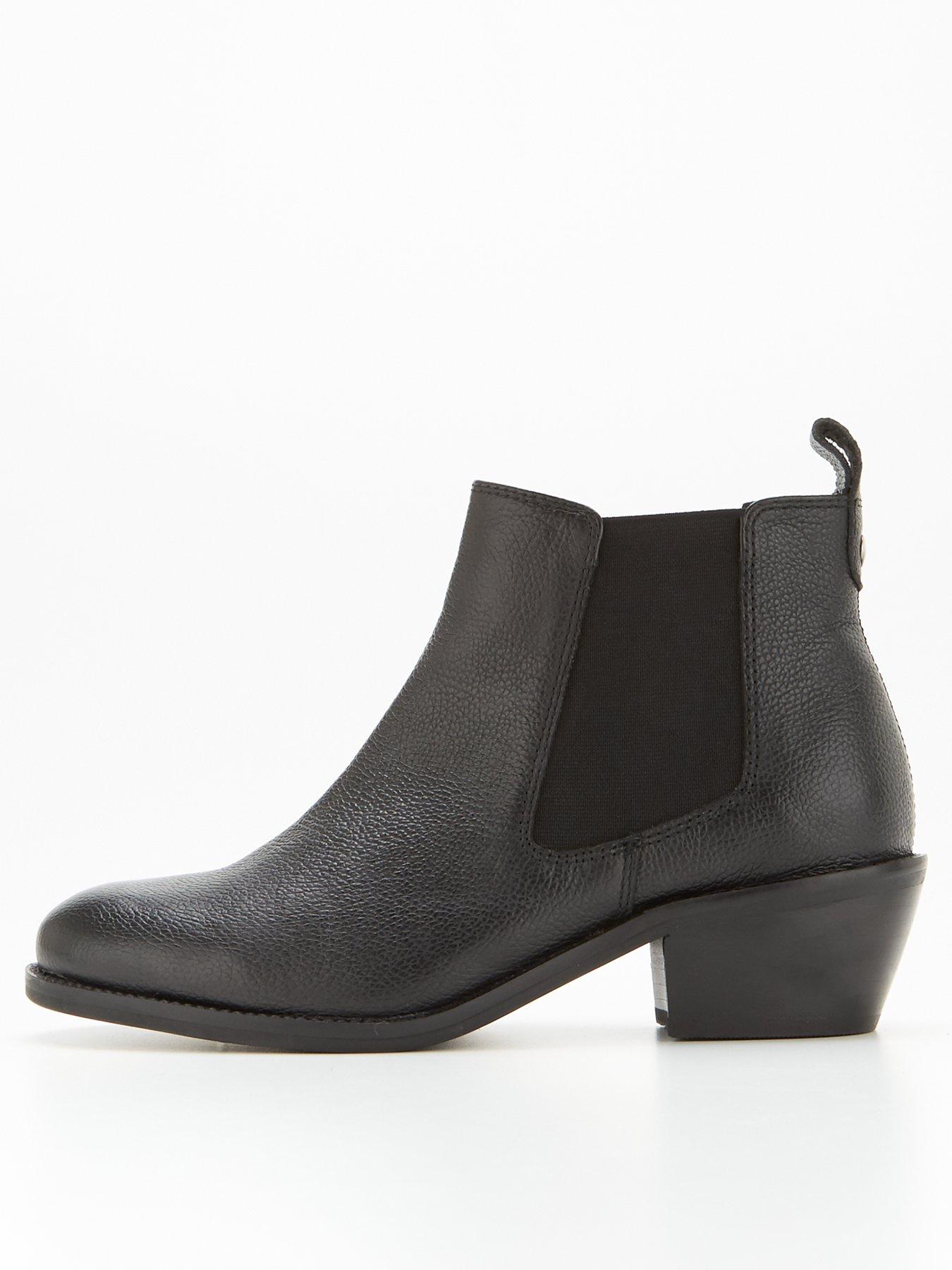  Wide Fit Leather Low Heel Ankle Boots  - Black
