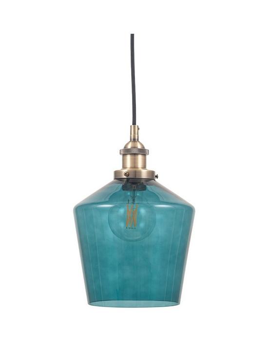 front image of pacific-lifestyle-teal-glass-and-antique-brass-metal-pendant