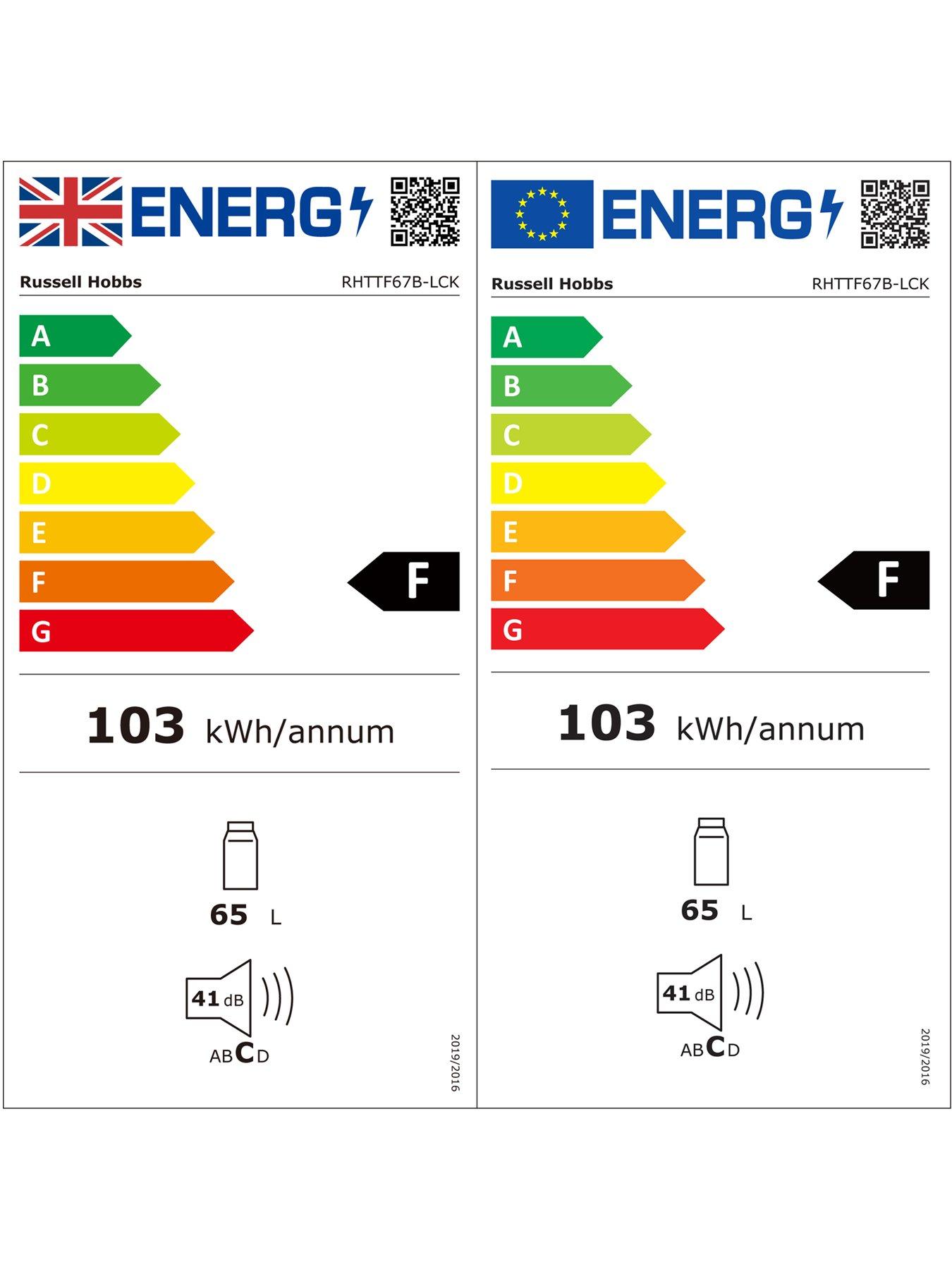 Russell Hobbs RHTTF67BLCK Under Counter Mini Fridge Cooler Black