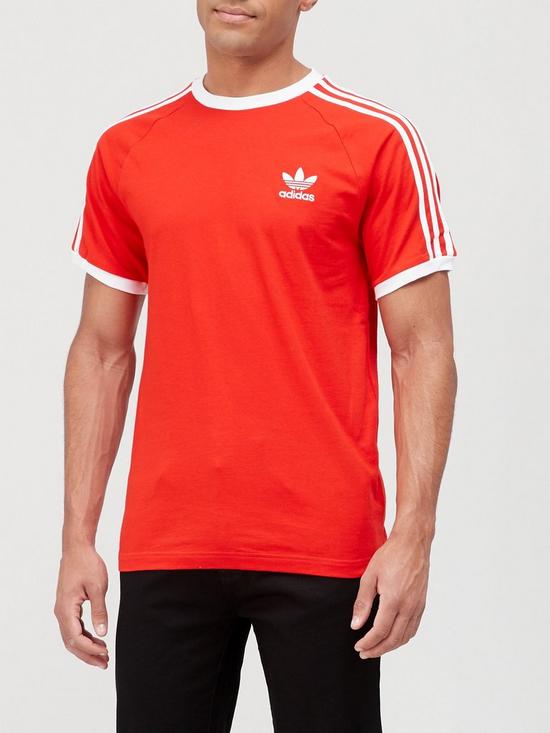 adidas Originals California 3-Stripe T-Shirt - Red | very.co.uk