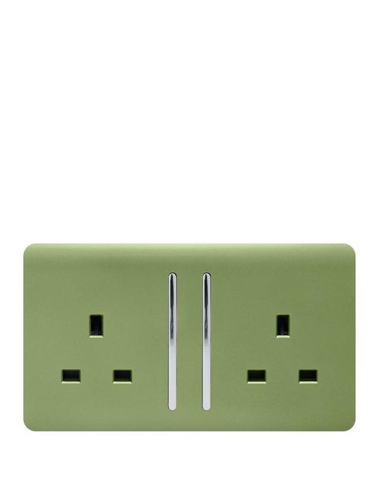 front image of trendiswitch-2g-13a-switched-socket-moss-green