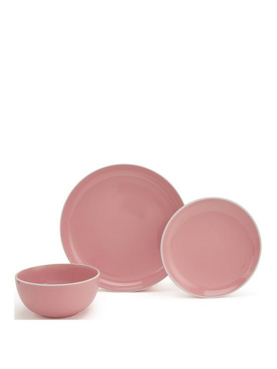 front image of waterside-12-piece-halo-bubble-gum-pink-dinner-set