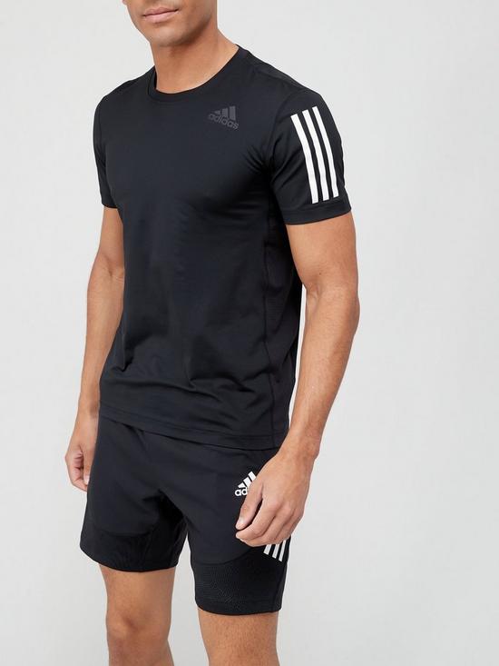 front image of adidas-3-stripe-techfit-baselayer-short-sleevenbspt-shirt-black