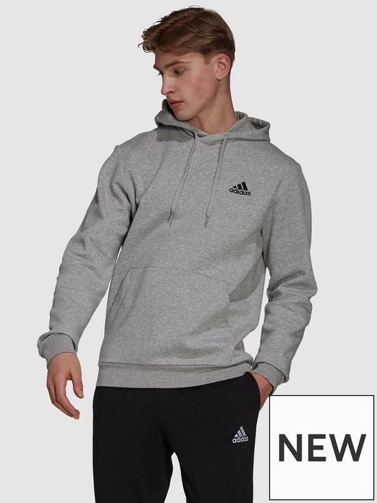front image of adidas-feelcozy-pullover-hoody-grey-heatherblack