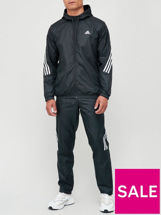 front image of adidas-mts-woven-hooded-track-suit-black