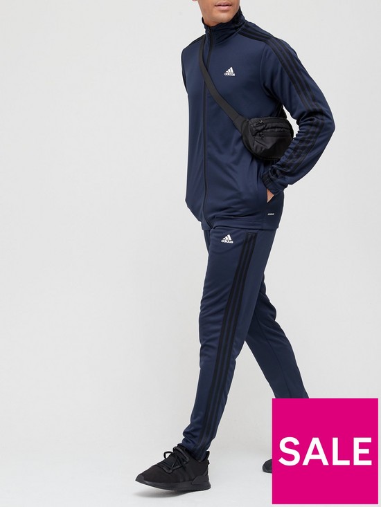 front image of adidas-mts-doubleknit-tapered-tracksuit-navyblack