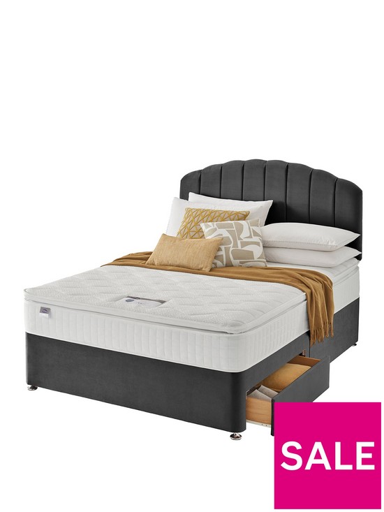front image of silentnight-ava-eco-1000-pillowtop-velvet-divan-bed-with-storage-options-headboard-included