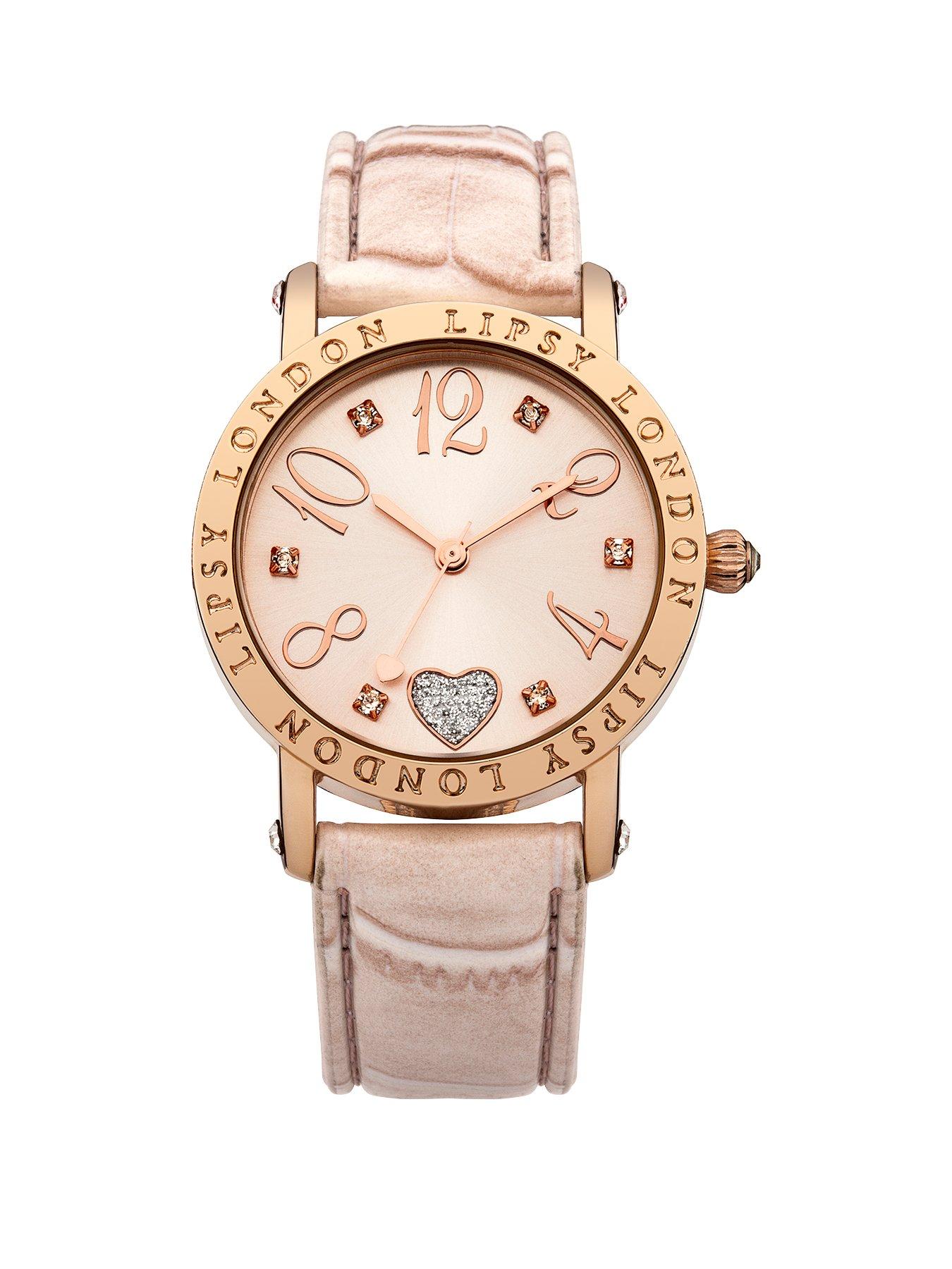 Product photograph of Lipsy Heart Detail Dial Nude Strap Watch from very.co.uk