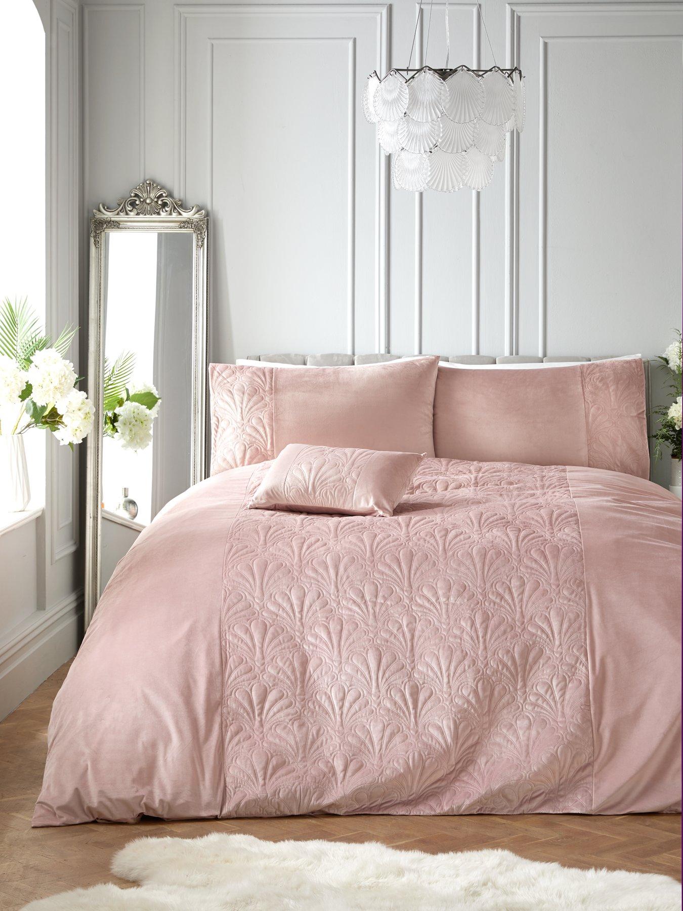 Product photograph of Shell Quilted Velvet Blush Pink Duvet Cover Set from very.co.uk