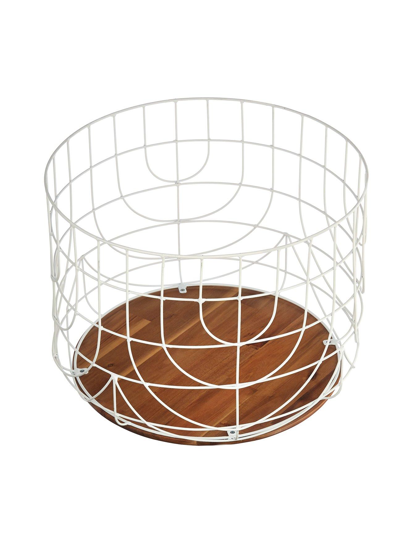 Product photograph of White Wire Basket Wth Wood Base from very.co.uk