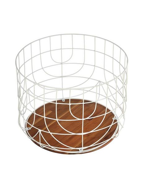 white-wire-basket-wth-wood-base