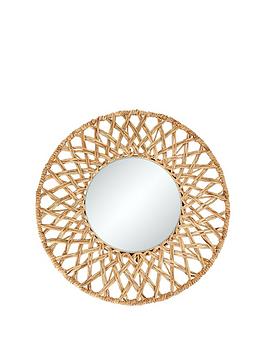 Product photograph of Very Home Sienna Round Water Hyacinth Mirror from very.co.uk