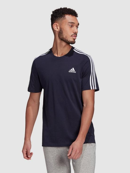front image of adidas-plus-size-bos-3-stripe-t-shirt-navy