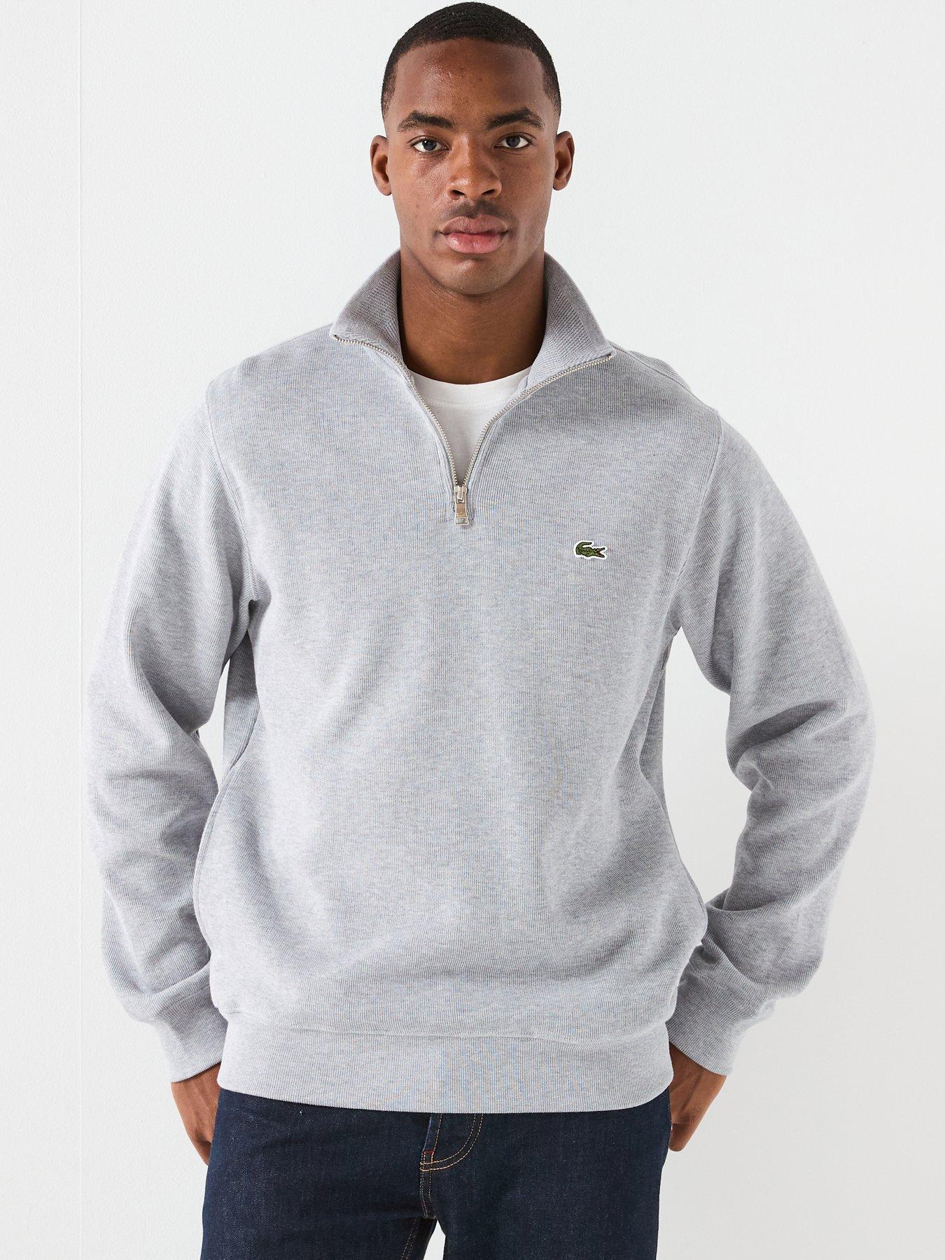 Lacoste Fleece Quarter Zip Sweat Top - Light Grey