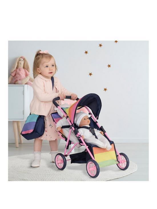 front image of rainbow-dollnbsptwin-stroller-and-bag