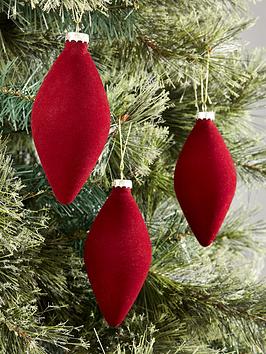festive-pset-of-3-burgundy-flocked-glass-olive-hanging-christmas-tree-decorationsp