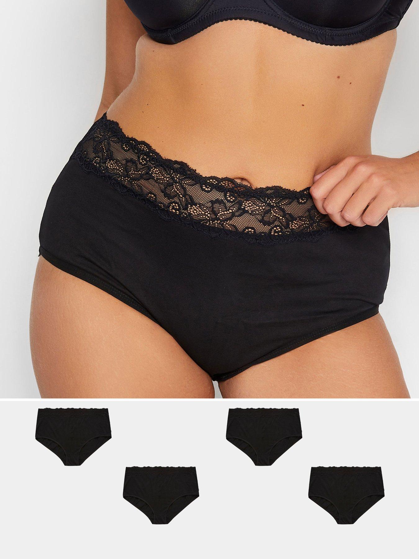 Yours Cotton Lace Trim Full Briefs (4 Pack) - Black