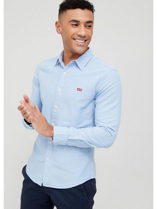 front image of levis-slim-fit-embroidered-logo-oxford-shirt-light-blue