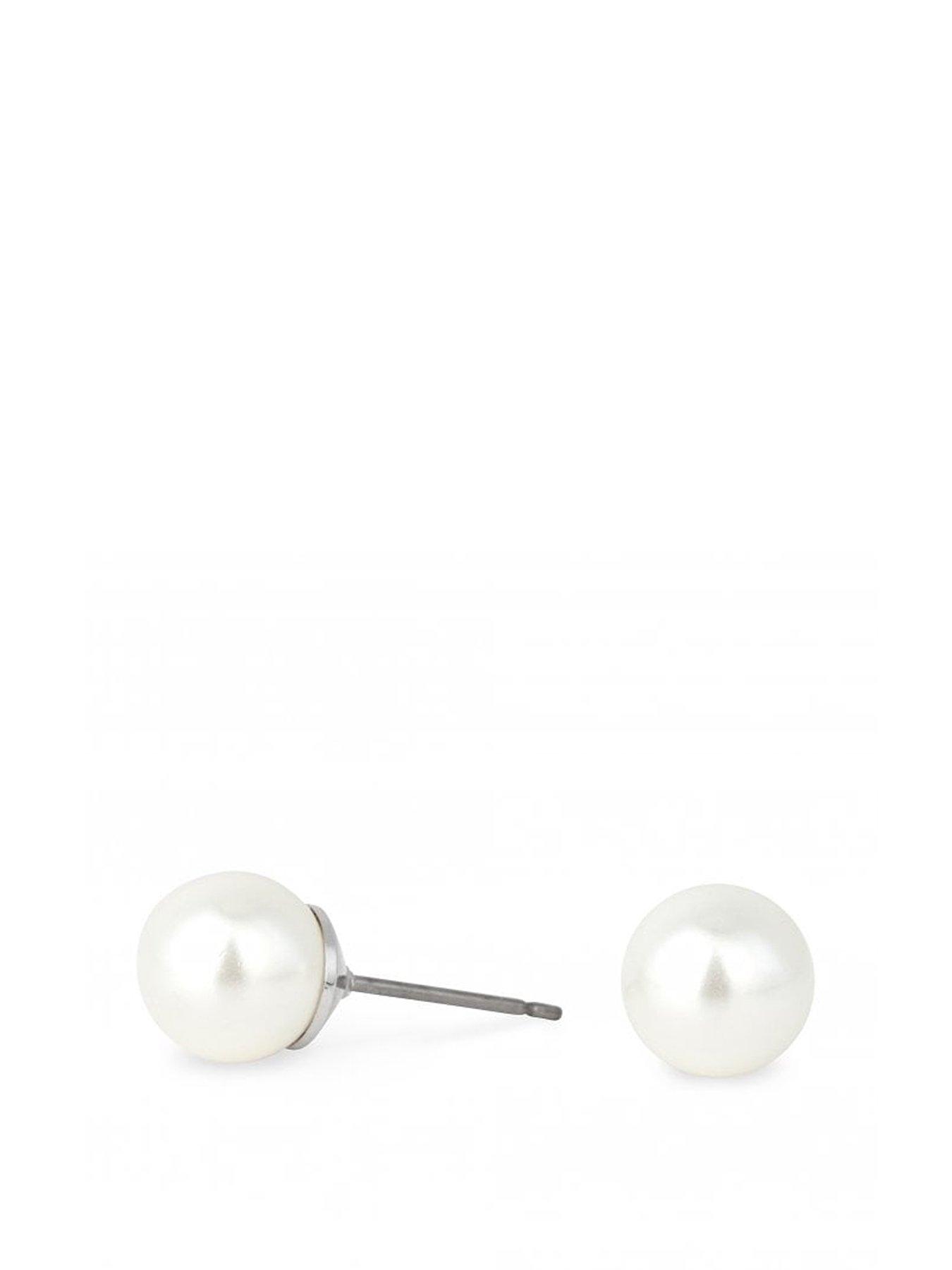 Product photograph of Jon Richard 8mm Ball White Pearl Post Earrings from very.co.uk