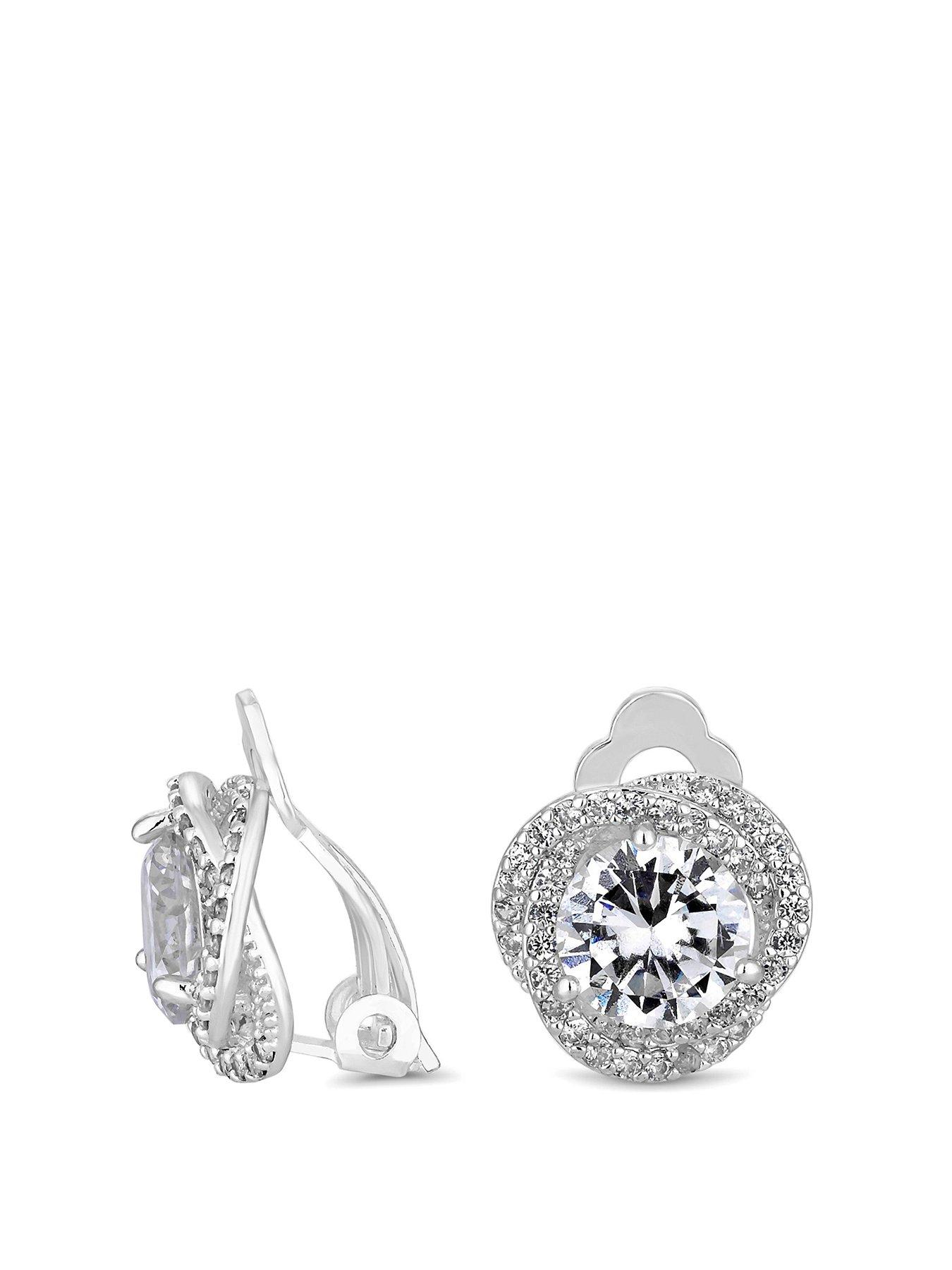 Product photograph of Jon Richard Silver Pave Crossover Halo With Centre Stone Clip from very.co.uk