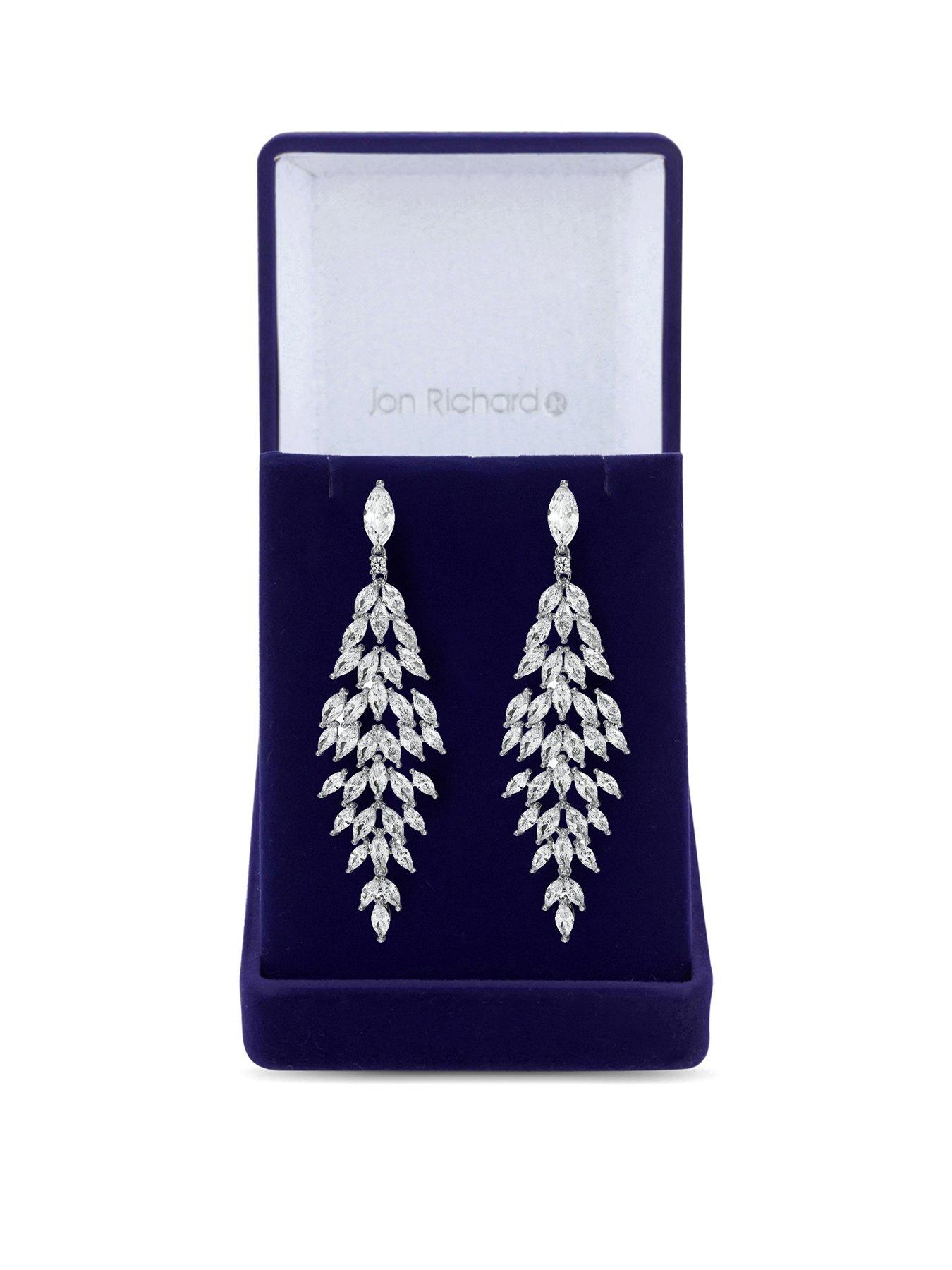 Product photograph of Jon Richard Cubic Zirconia Statement Crystal Navette Drop Earring from very.co.uk
