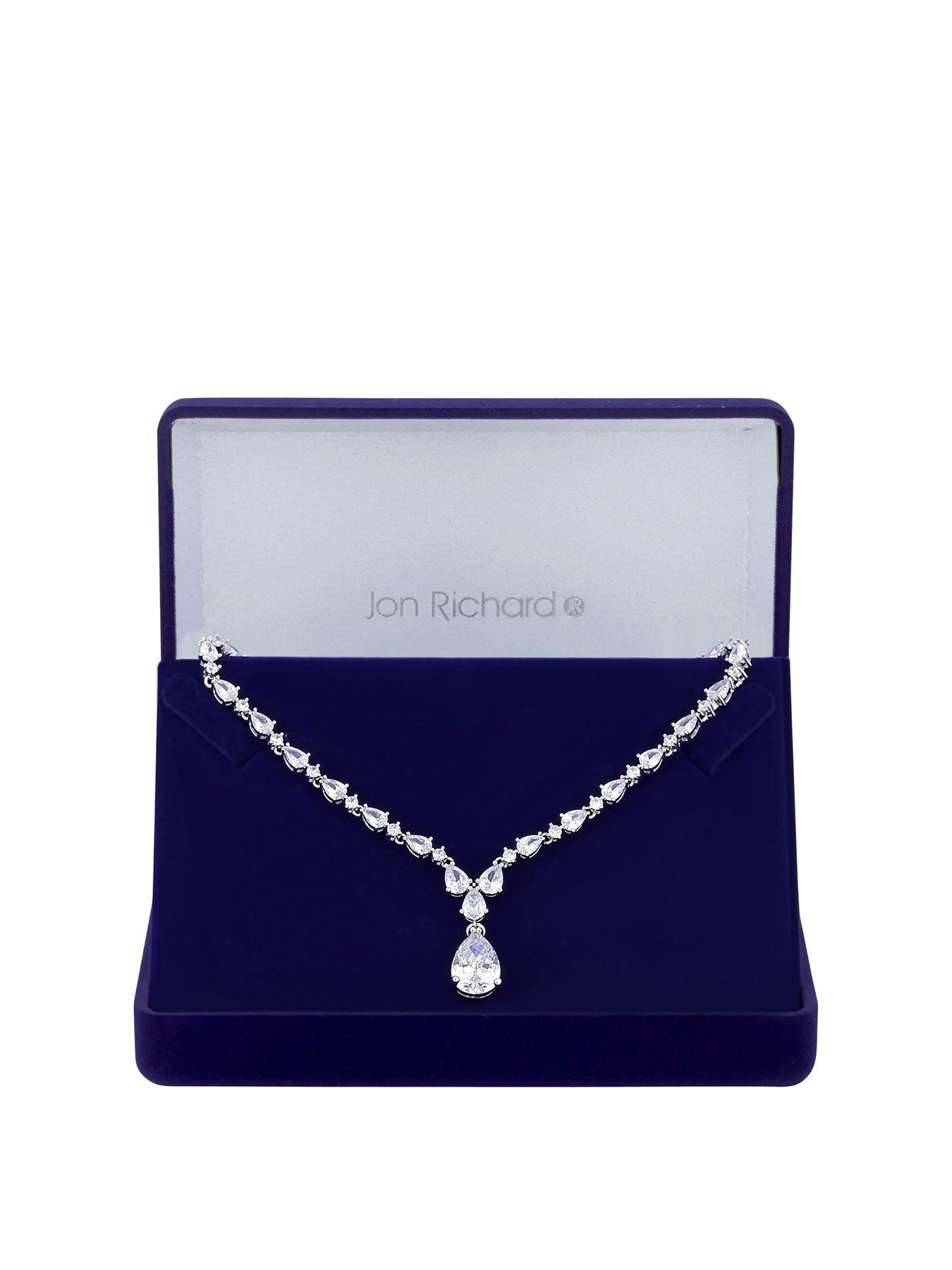 Product photograph of Jon Richard Cubic Zirconia Crystal Pear Y Drop Necklace from very.co.uk
