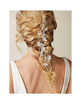 Jon Richard Gloria Silver Plated Cross Over Brushed Leaf And Pearl Hair Vine, Silver, Women