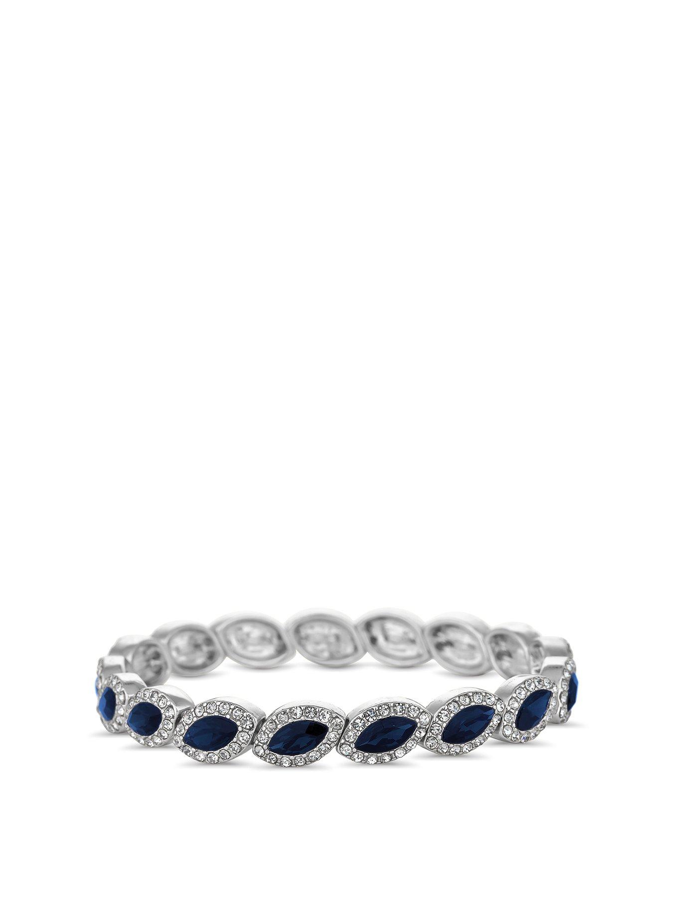 Product photograph of Jon Richard Sapphire Blue And Crystal Navette Stretch Bracelet from very.co.uk