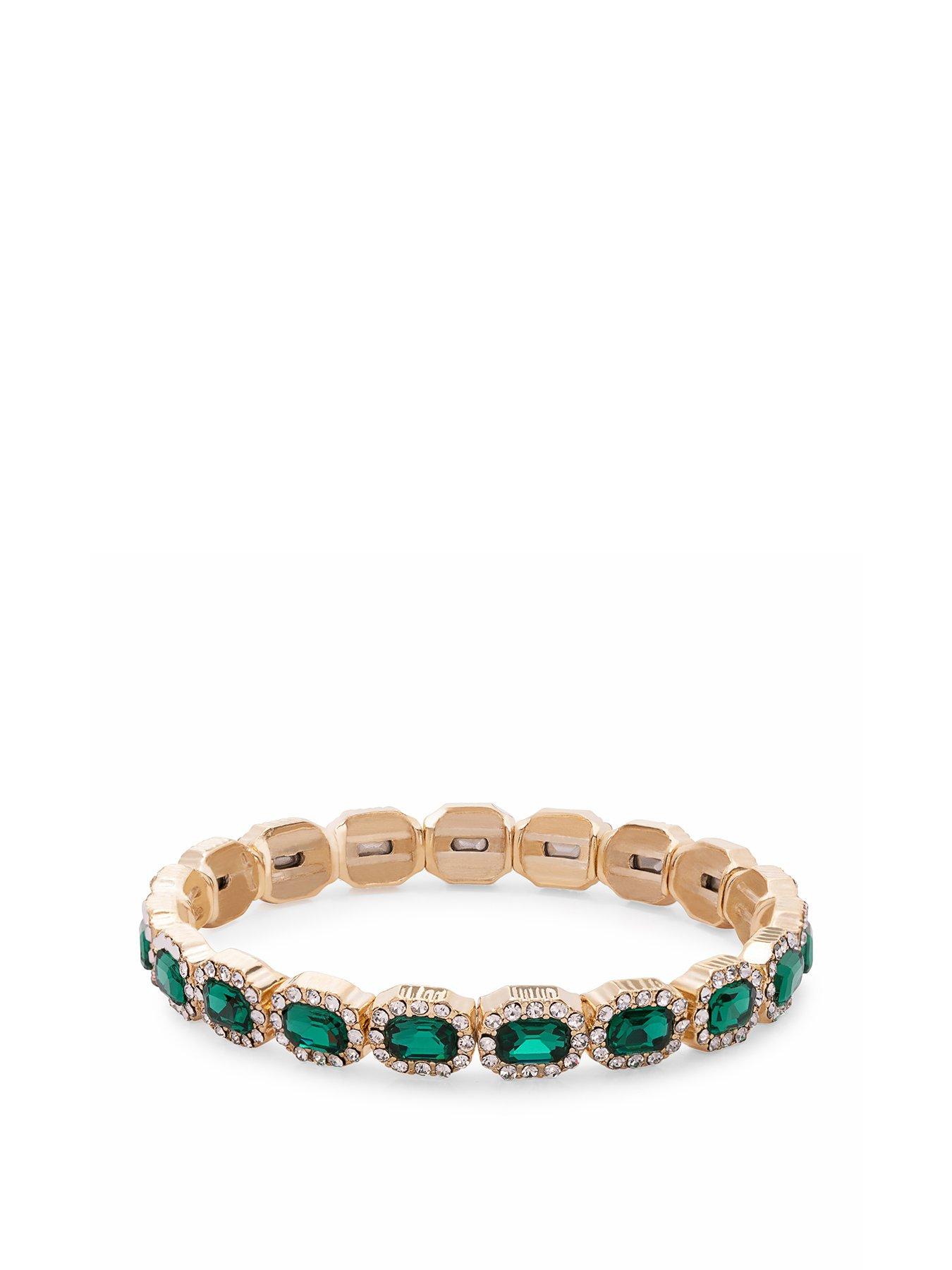 Product photograph of Jon Richard Jon Richard Gold Crystal And Emerald Rectangle Stretch Bracelet from very.co.uk