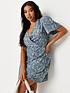  image of missguided-plusnbspmissguided-plus-floral-v-neck-tie-waist-dress-blue