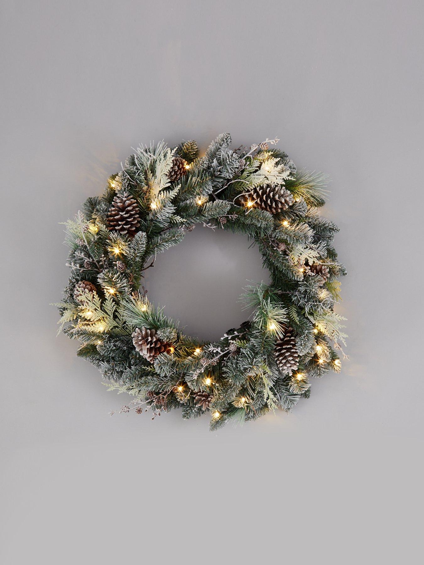 Image 2 of 5 of Very Home Frosted Cone Pre-Lit Christmas Wreath &ndash; 80 cm diameter