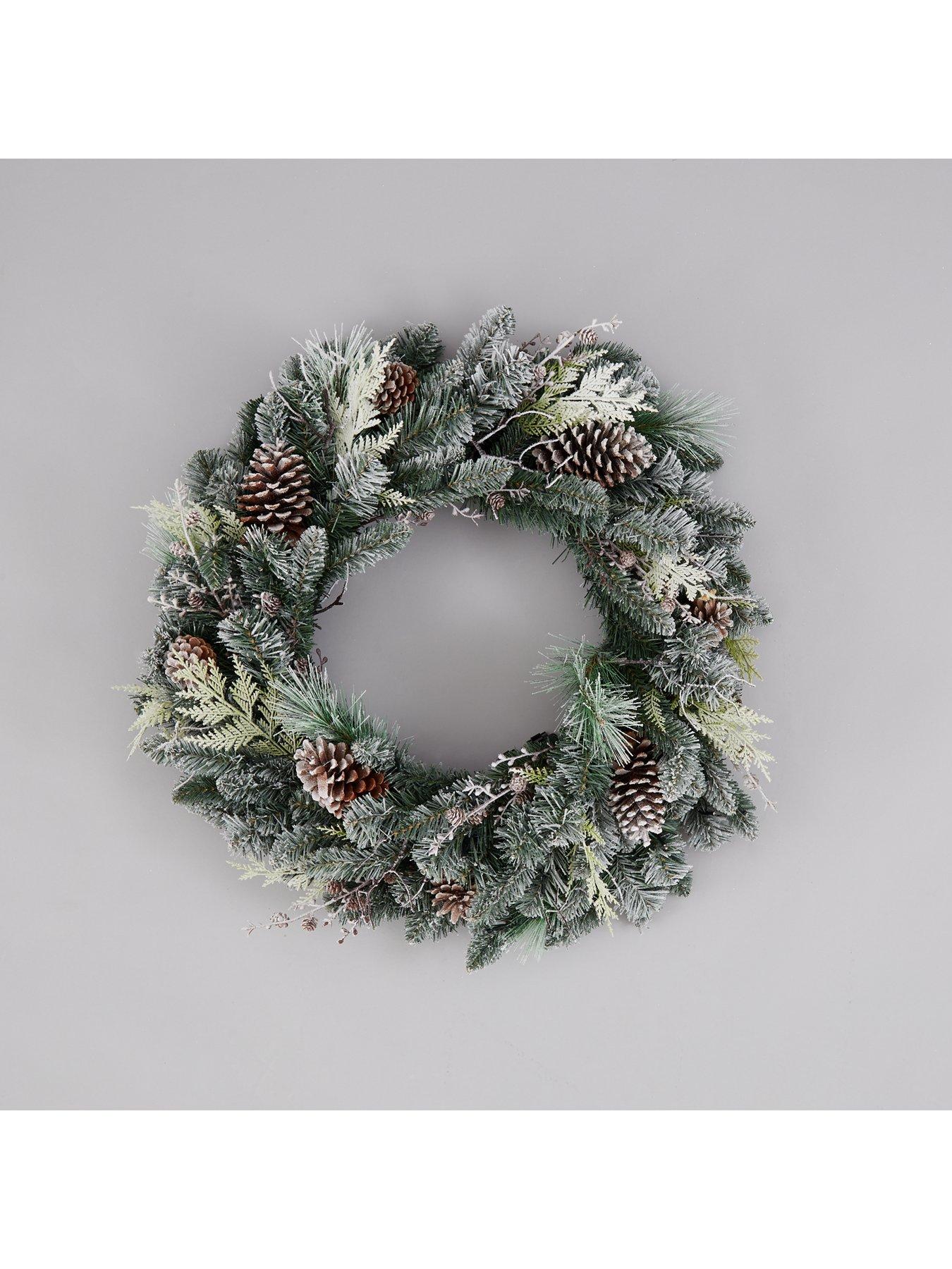 Image 3 of 5 of Very Home Frosted Cone Pre-Lit Christmas Wreath &ndash; 80 cm diameter