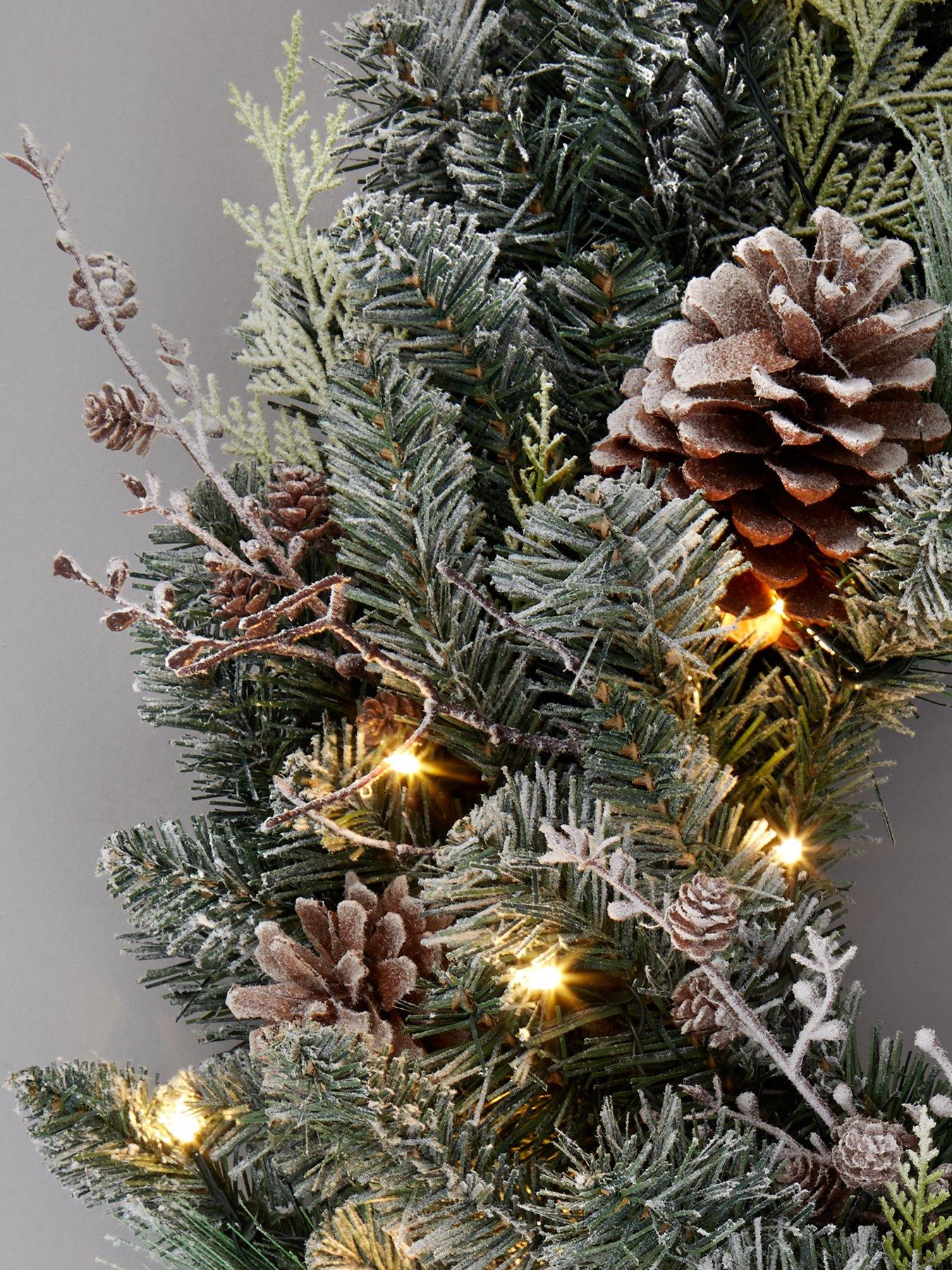 Image 4 of 5 of Very Home Frosted Cone Pre-Lit Christmas Wreath &ndash; 80 cm diameter
