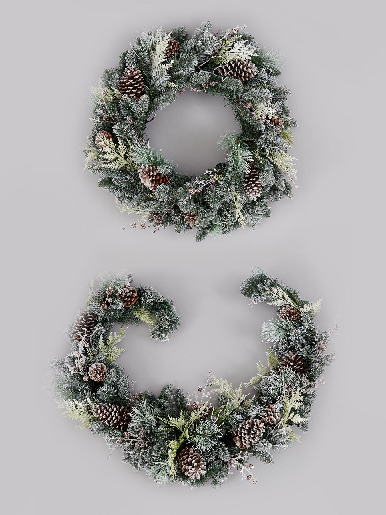 Image 5 of 5 of Very Home Frosted Cone Pre-Lit Christmas Wreath &ndash; 80 cm diameter