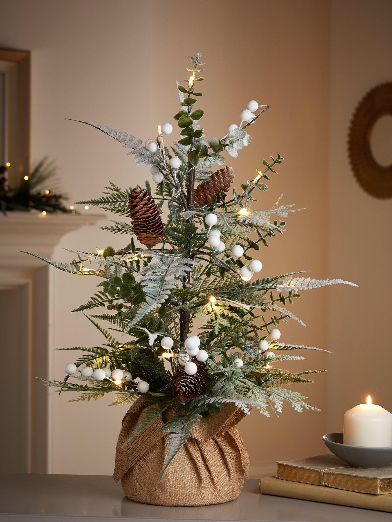 Very Home 60 cm Mistletoe and Fern Lit Tabletop Christmas Tree