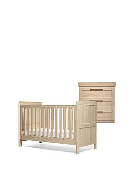 Atlas 2 Piece Nursery Furniture Set with Adjustable Cot to Toddler Bed & Dresser - Light Oak