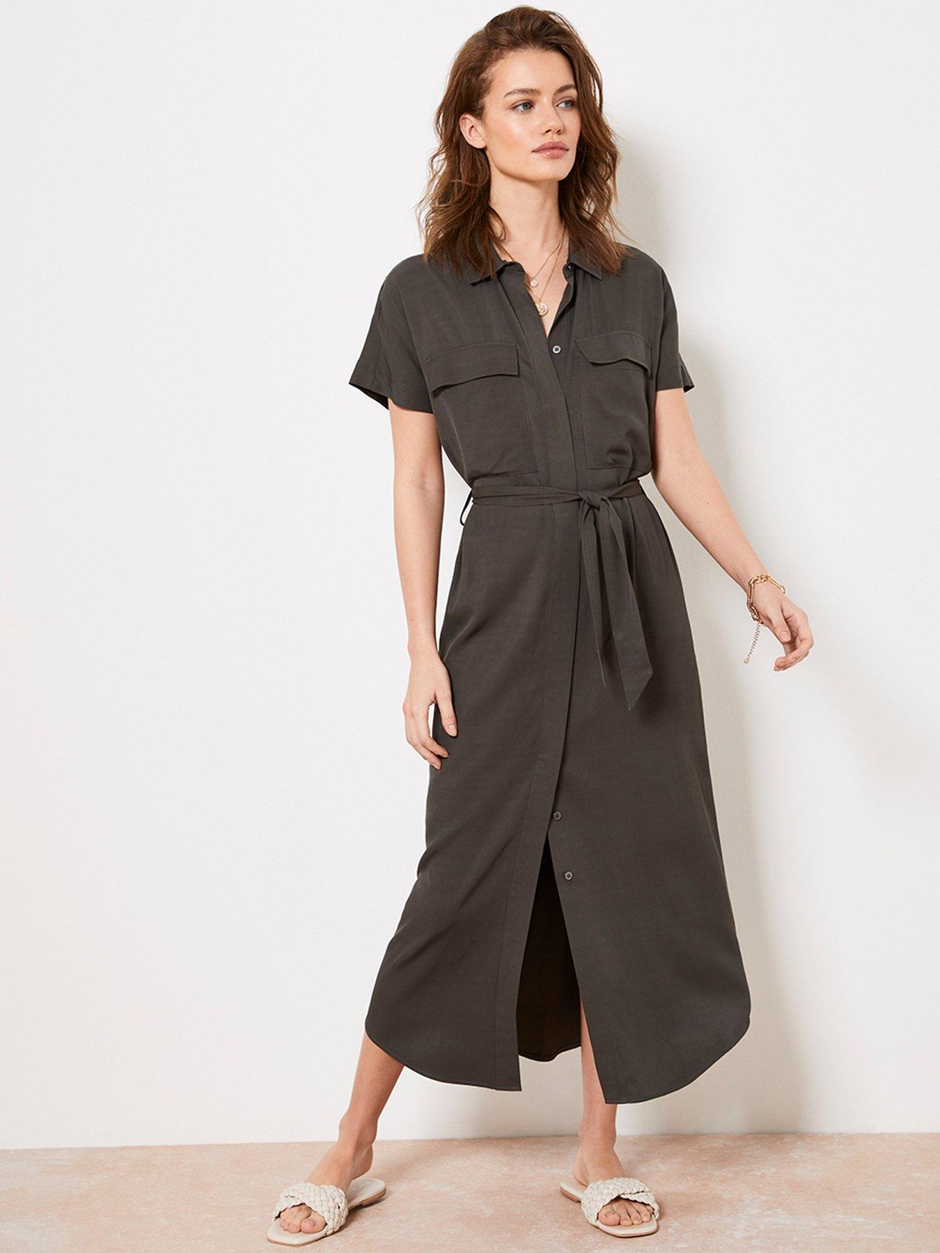 Mint Velvet Belted Midi Shirt Dress Green Mint Velvet Uk