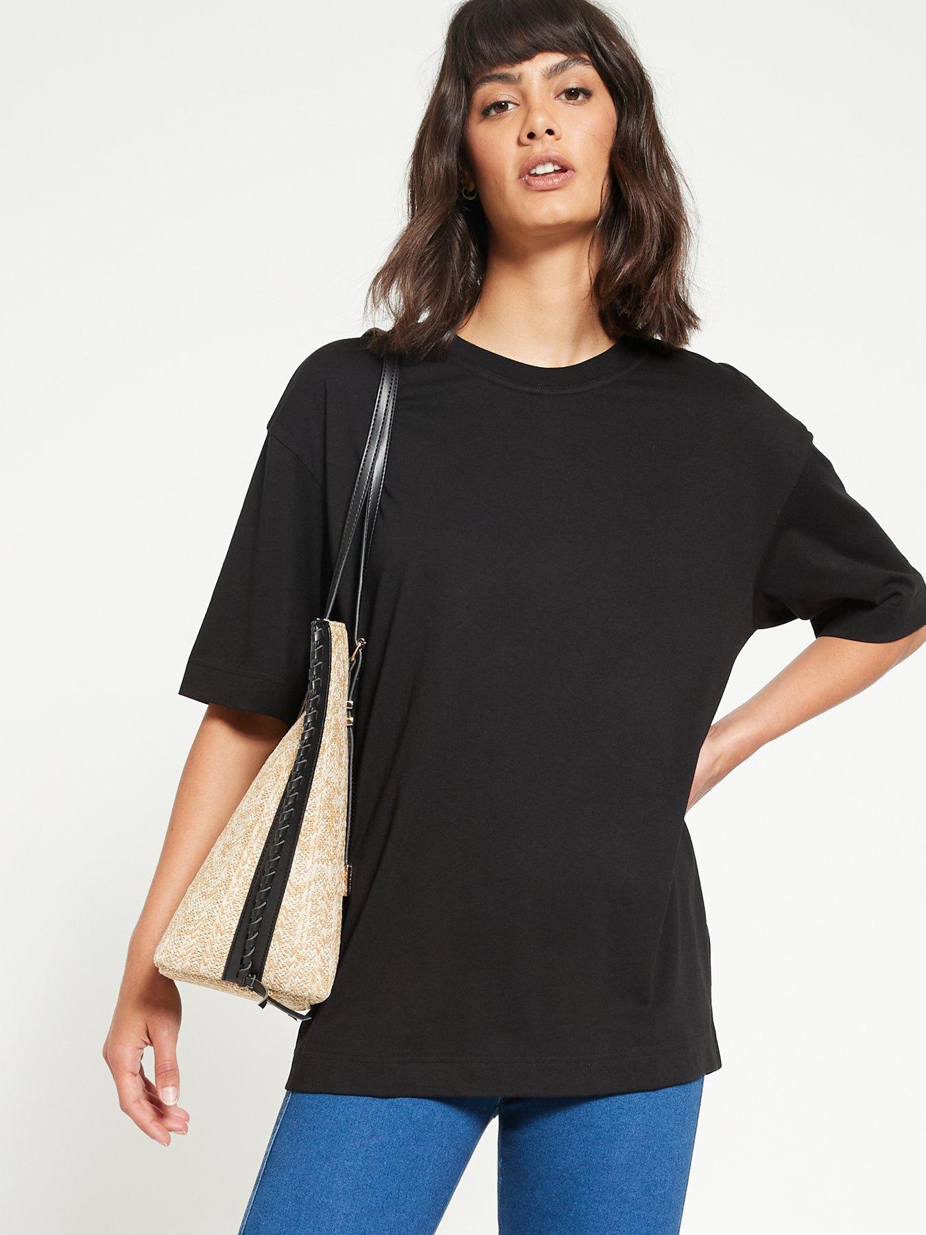 Everyday Oversized Longline T-Shirt - Black | very.co.uk