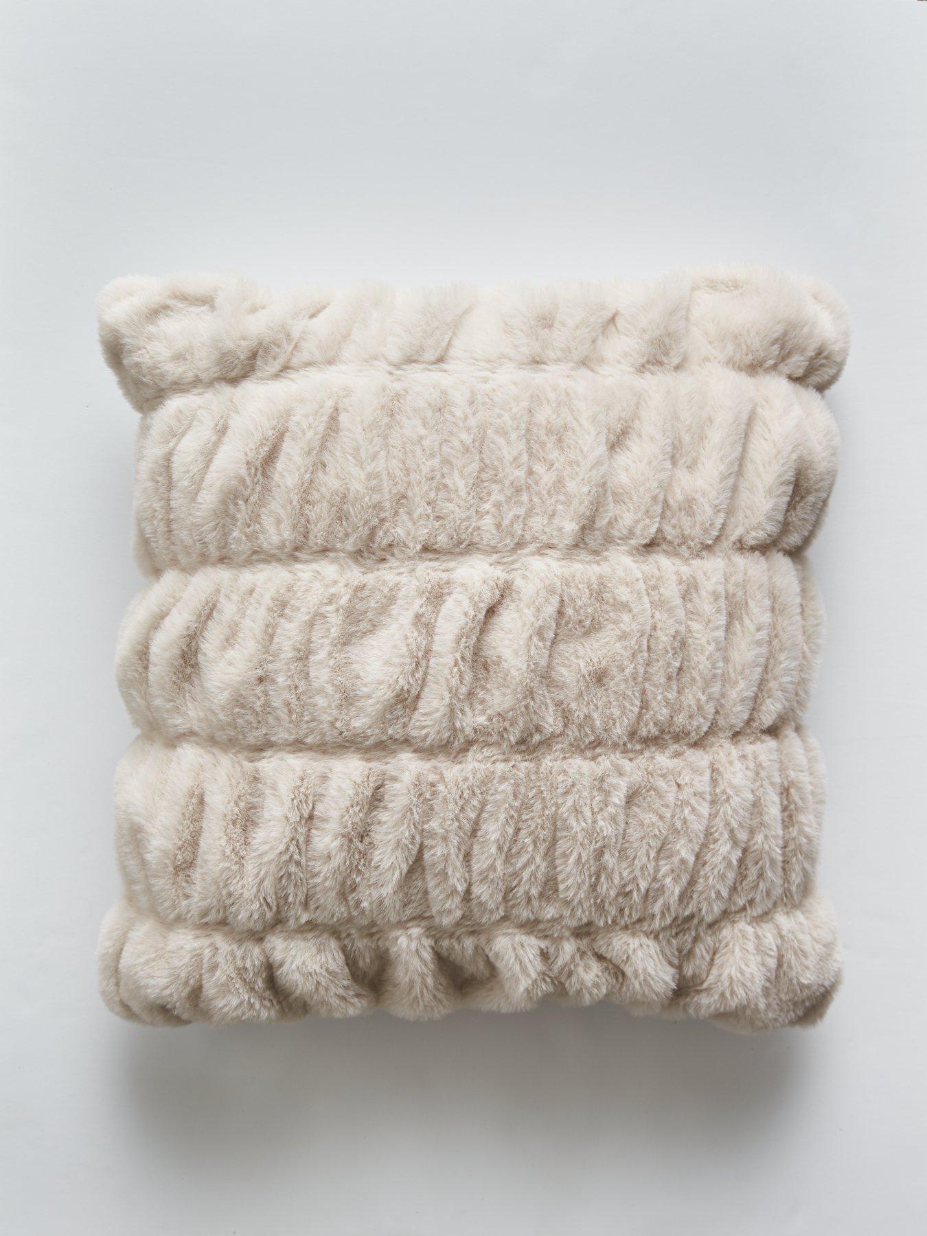 Product photograph of Hotel Collection Ruched Fur Cushion from very.co.uk