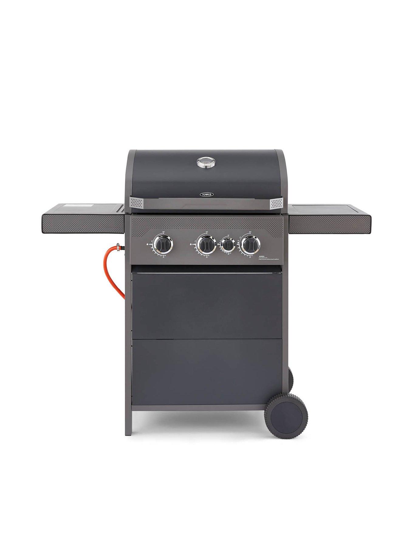 Product photograph of Tower T978501 Stealth 3000 3-burner Porcelain Enamel Gas Bbq With Additional Side Burner Thermometer And Rust Proof Design - Black from very.co.uk