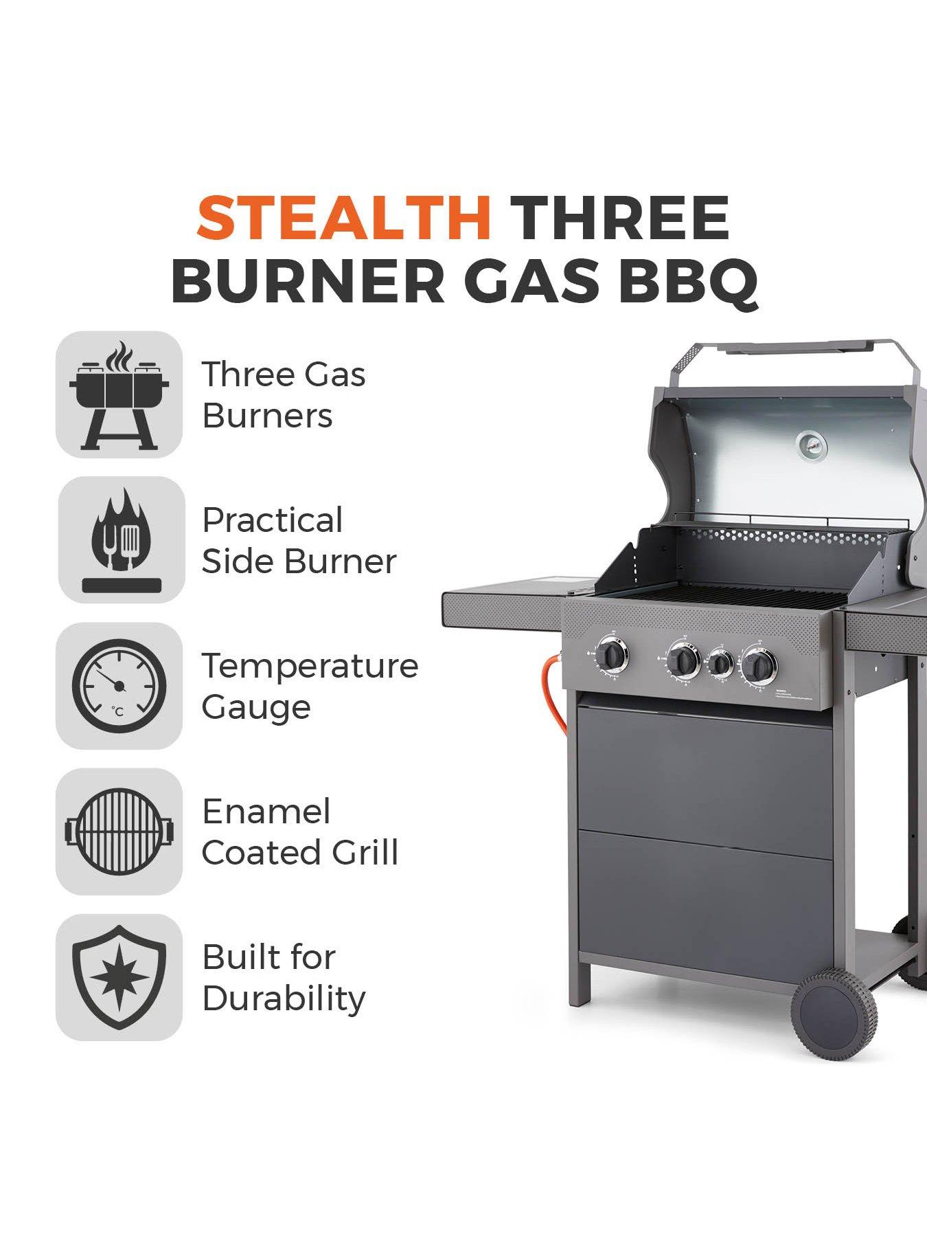 Image 2 of 7 of Tower Stealth 3000 3-Burner Porcelain Gas BBQ with Precision Thermometer and Rust Proof Design T978501 - Black